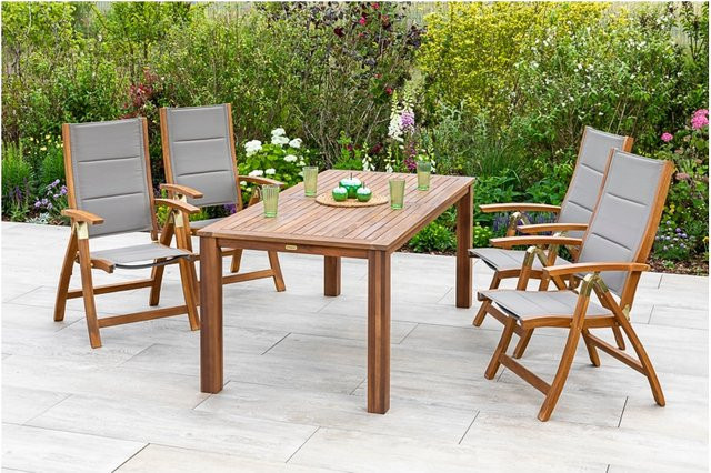 Merxx Acapulco Gartenmöbelset 5-teilig aus Akazienholz und Textil in Grau, B/T/H: 185 x 90 x 110,5 cm - Bild 1