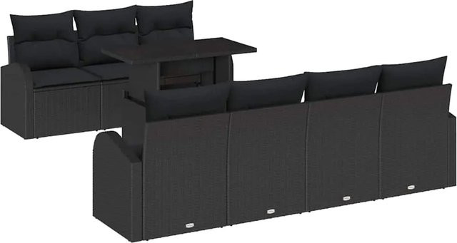 vidaXL Garten-Sofa-Set 8-teilig in Schwarz mit Kissen aus Poly-Rattan und Metallgestell - Bild 1