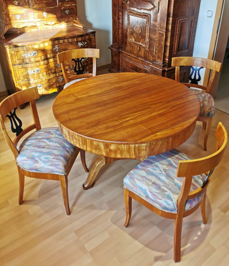 Antikhof Brück Biedermeier Esstisch aus Kirschbaum, rund, braun, Höhe: 75 cm, Durchmesser: 112 cm - Bild 1