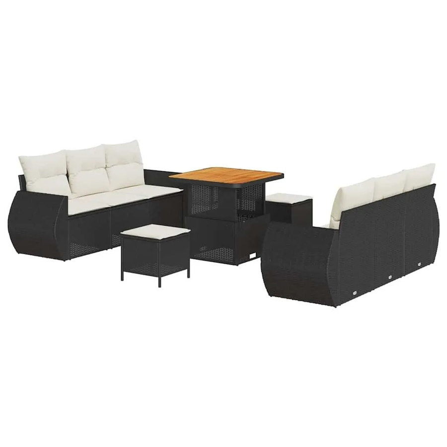 vidaXL Gartensofa-Set aus Poly-Rattan mit 9-teiligem Zubehör in Schwarz und Creme mit wetterfesten Kissen und modernem Design - Bild 2