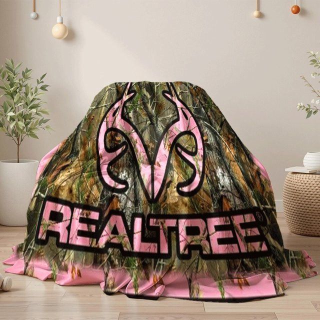 RealTree Camo-Jagddecke aus weichem Flanell in Rosa und Braun mit Tarnmuster - Bild 1