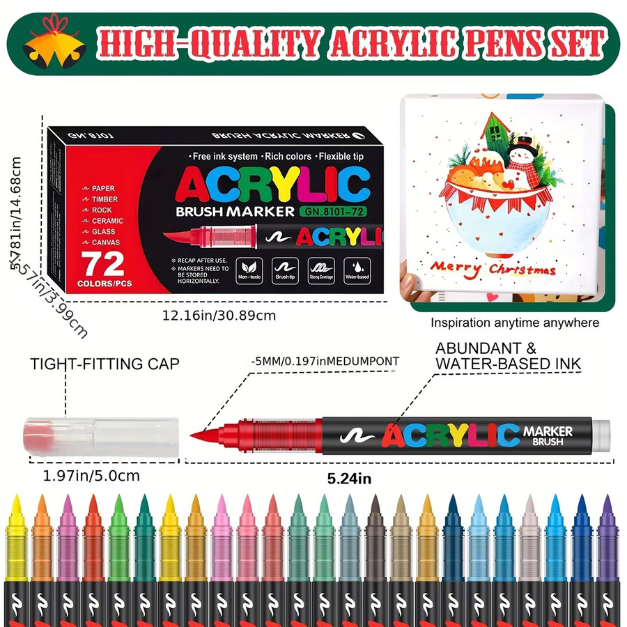 72 Farben Acrylmarker Set mit Pinselspitze für DIY Handwerk auf Holz, Stein und Leinwand, Mehrfarbig - Bild 4