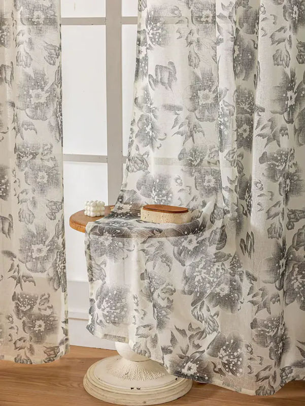 EASHION Vorhang mit floralem Aquarell-Blumenmuster im Landhausstil, transparent, mehrfarbig, B: 60 cm, H: 130 cm - Bild 3