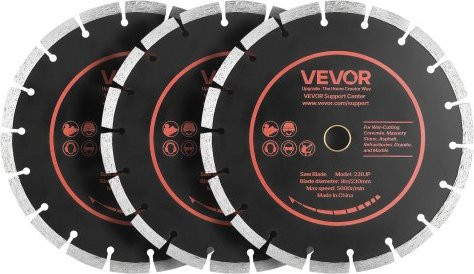 VEVOR Diamantsägeblatt Set für Beton, Mauerwerk, Stein und Granit, 3er Pack, Durchmesser: 230 mm, Bohrung: 22,2 mm, Schwarz-Orange - Bild 1