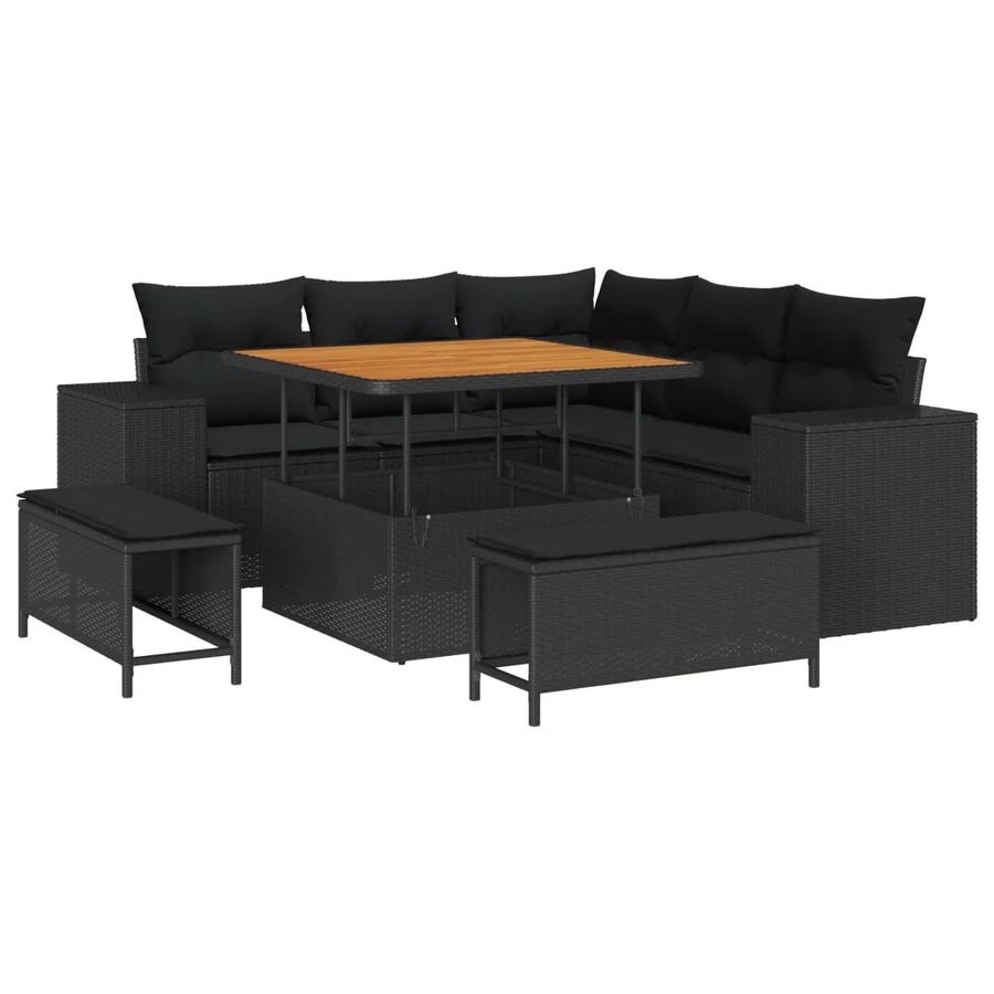 vidaXL Garten-Sofa-Set 8-teilig in Schwarz mit Kissen und integriertem Stauraum für Terrasse und Garten - Bild 2