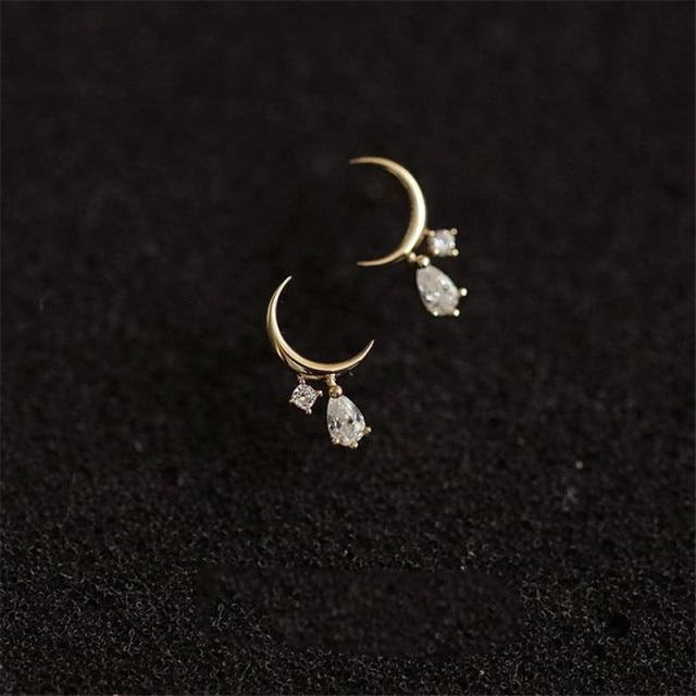 Ohrringe 925 Silber, Mond-Quaste, Zirkon, Gold, Damen - Bild 1