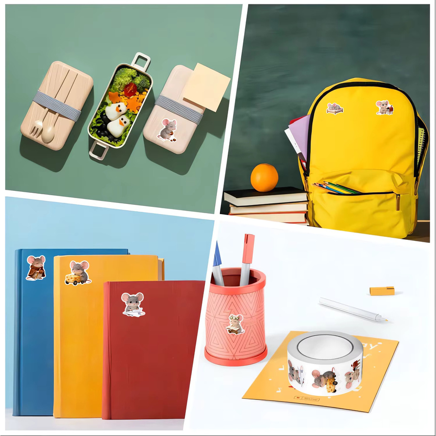 500 Stück Cartoon Maus und Käse Aufkleber mit 10 Designs in Multicolour für Bastelarbeiten und Deko - Bild 2