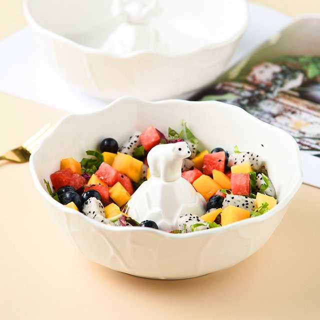 Kreative Keramikschale mit Eisbär-Motiv in Weiß als Salatschüssel oder Nudelschüssel, Durchmesser: 20,5 cm, Höhe: 7,0 cm - Bild 1