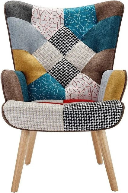Vente-unique Sessel Vately mit gerader Rückenlehne und Patchwork-Design in Mehrfarbig, Höhe: 69 cm - Bild 1
