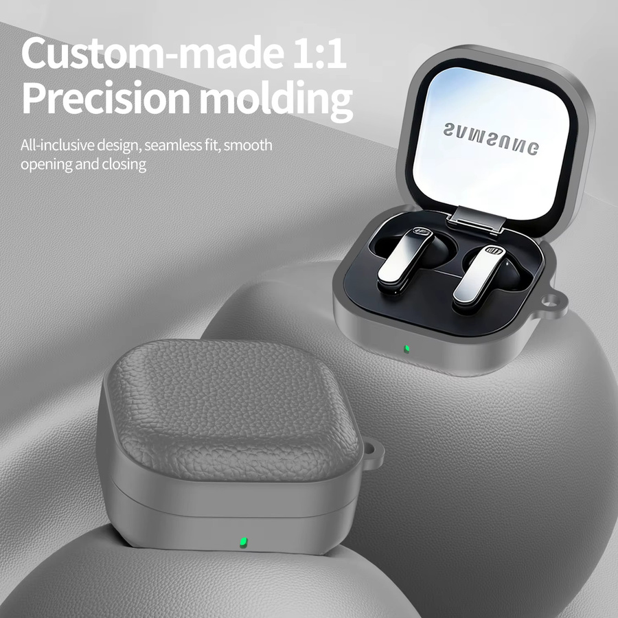 Silikonhülle für Samsung Galaxy Buds4 und Buds4 Pro in Grau mit Haken zur Sturzsicherung - Bild 1