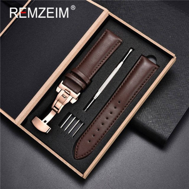 Uhrenarmband Echtleder, Kalbsleder, Schwarz, Herren - Bild 1