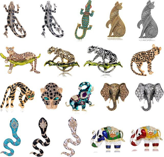 Tierbrosche, Tiger, Elefant, Schlange, Krokodil, Unisex - Bild 1