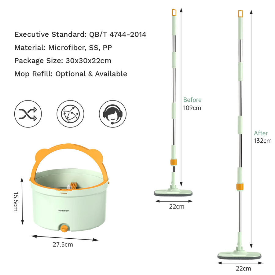 Rotierender Mikrofaser-Quetschmopp mit Eimer und 4 austauschbaren Wischpads für die 360 Grad Bodenreinigung - Bild 2