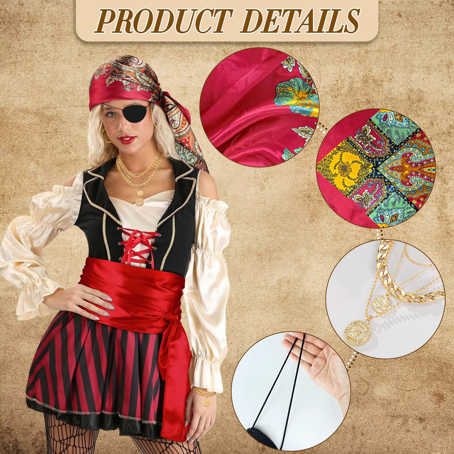 Piraten-Accessoires für Damen, Bandana-Kopftuch, Schärpe, Halskette - Bild 3
