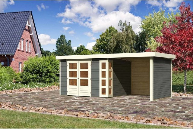 Karibu Holz-Gartenhaus Sölve in Terragrau mit Flachdach und modernem Design, B: 298 cm, T: 242 cm, H: 210 cm - Bild 1