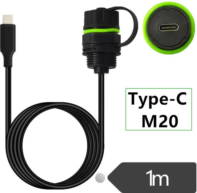 BSN USB 3.1 Typ-C Chassis-Panel M20 Wasserdichtes und Staubdichtes Lade- und Datenkabel IP68 Schwarz, Länge: 1 m - Bild 1