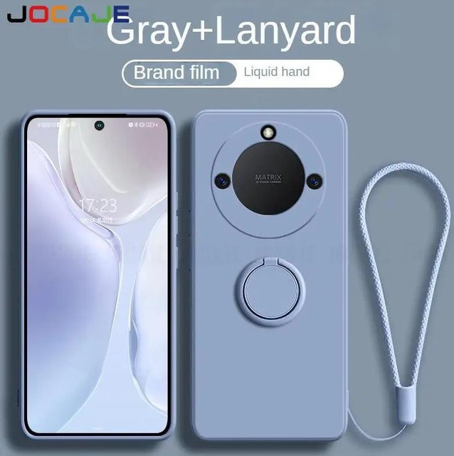 Realme Flüssigsilikon Handyhülle mit Ringständer und Lanyard in Grau für Realme 11 Pro Plus, 13 Pro Plus, 12X und 12 Plus - Bild 1