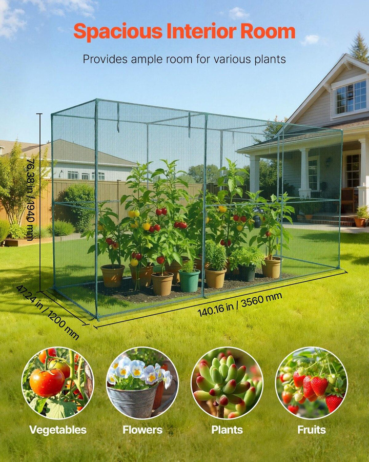 Buying Solutions MB Pflanzenschutz-Käfig in Grün mit Reißverschlusstür, windbeständiges Pflanzenschutz-Zelt für Garten und Terrasse, B/T/H: 356 x 120 x 194 cm - Bild 3