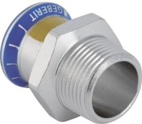 Geberit Gas-Übergang Mapress d 42xR 1 1/2 mit Außengewinde für Natur- und Flüssiggas in Edelstahl, Silber/Gelb - Bild 1