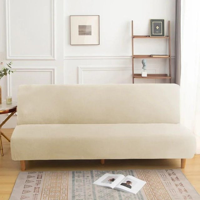 Ärmelloser Stretch-Futonbezug für Sofabetten in Beige, elastisch und rutschfest, Full Size L 190-210 cm - Bild 1
