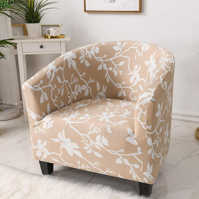 Nordischer Sesselüberwurf mit floralem Muster in Beige aus elastischem Elasthan für dein Wohnzimmer - Bild 1