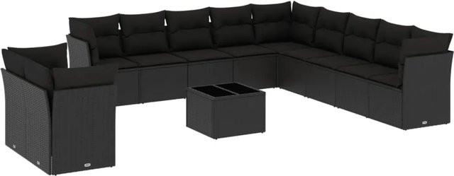 vidaXL 12-tlg. Garten-Sofagarnitur aus Polyrattan in Schwarz mit Kissen und Gartentisch - Bild 1