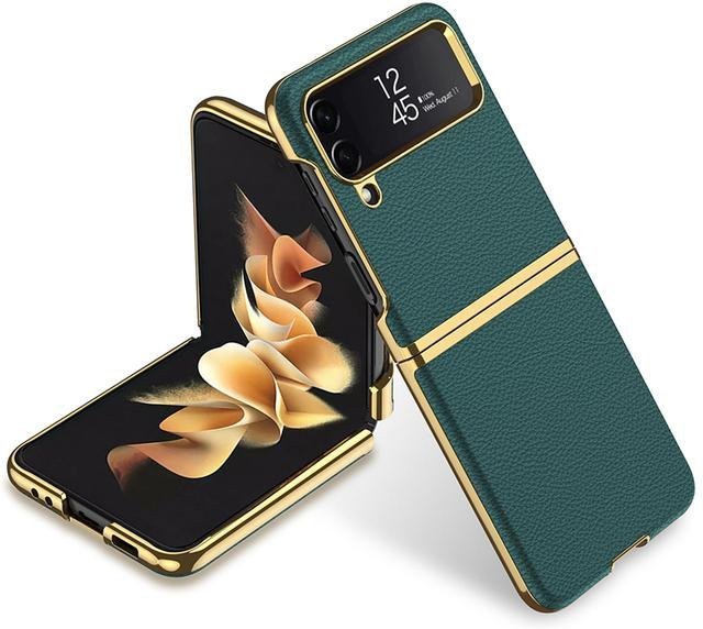 Samsung Galaxy Z Flip 4 5G Schutzhülle mit 3D Leder-Oberfläche in Dunkelgrün - Bild 1