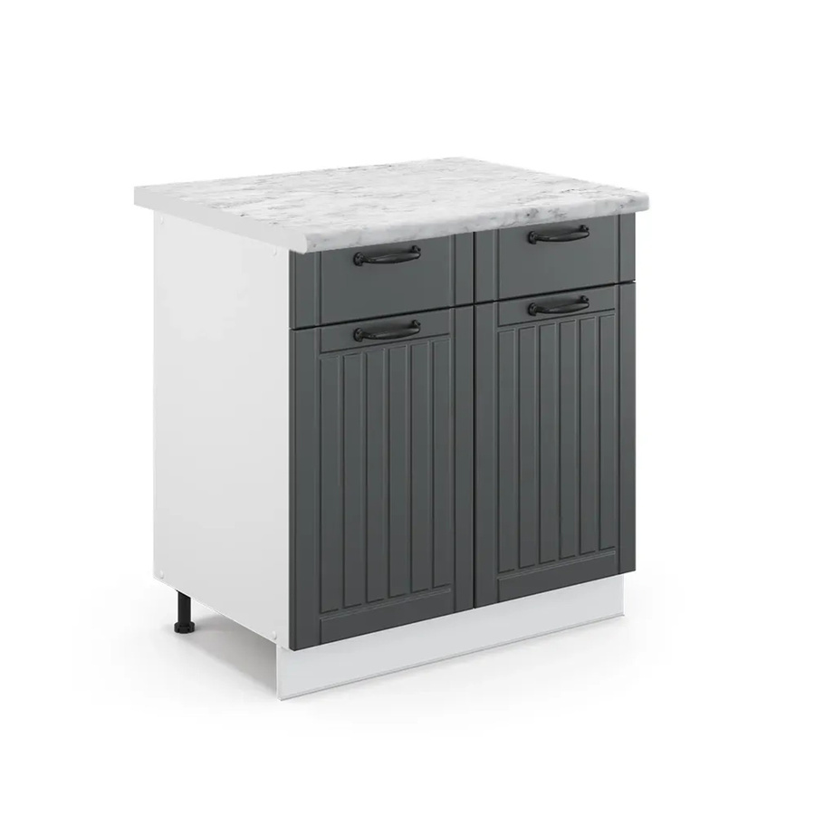 Vicco Küchenunterschrank Fame-Line in Anthrazit und Weiß im Landhausstil mit Marmor-Optik, Breite: 80 cm - Bild 2