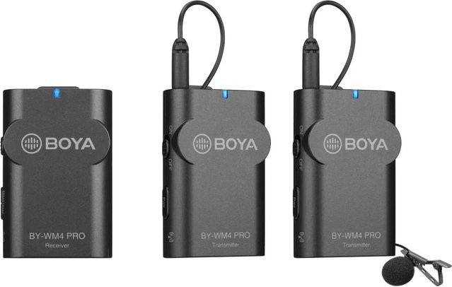 Walimex Pro Boya 3er Set WM4 Pro K-2 Lavalier Mikrofon Set in Schwarz mit 2 Sendern und 1 Empfänger sowie 3,5 mm Jack Anschluss - Bild 1