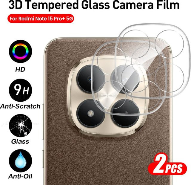 2 Stück 3D gebogene Kameraschutzfolien für Xiaomi Redmi Note 15 Pro+ 5G aus gehärtetem Glas, transparent - Bild 1