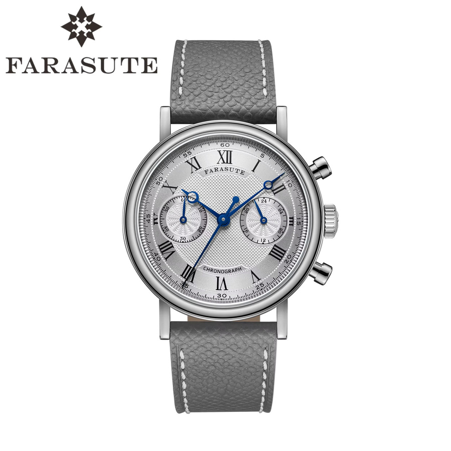 FARASUTE Chronograph, Quarz, Edelstahl, Silber, Leder, 39 mm, Herren - Bild 2