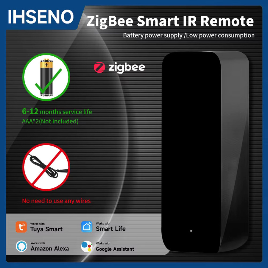 IHSENO Tuya Zigbee IR-Fernbedienung Smart Home in Schwarz, batteriebetrieben, kompatibel mit Alexa und Google Assistant - Bild 2