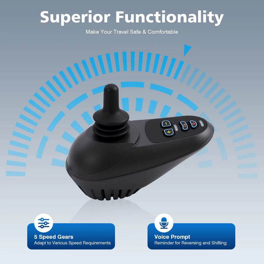 Bymaocar Joystick-Controller für Elektrorollstühle in Schwarz mit 360° Wippersteuerung, 5-Gang-Niveau und wasserdichter intelligenter Steuerung inklusive Sicherheitsbremssystem - Bild 2