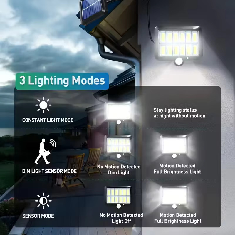 ledcbet Solar-Straßenlaterne mit 120 COB LED und Bewegungsmelder, wasserdichte Solar-Gartenlampe für den Außenbereich in 3 Modi - Bild 3