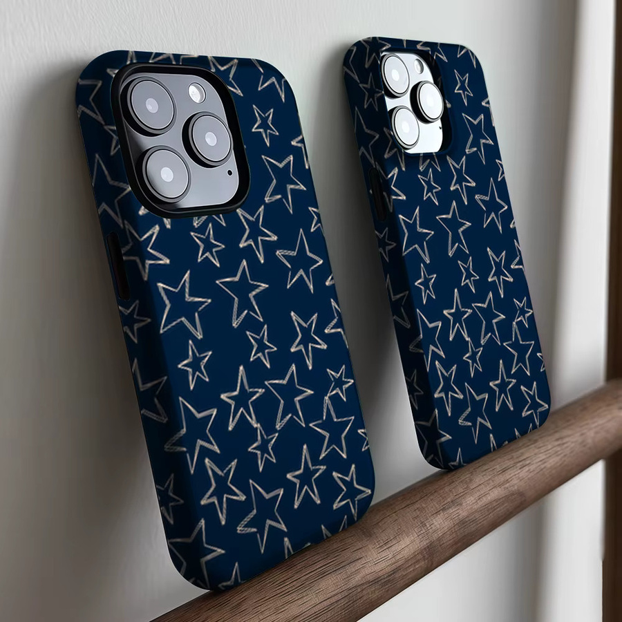 CaseLumi Matte Bumper MagSafe Hülle für iPhone 17 16 15 14 13 Pro Max, stoßfeste PC-Schutzhülle mit Goldlinien-Stern-Design in Marineblau - Bild 3