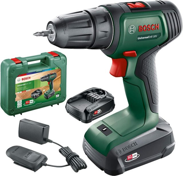 Bosch UniversalDrill 18V Akku-Bohrschrauber Set in Grün/Schwarz mit 2x Akkupack und Ladegerät - Bild 1