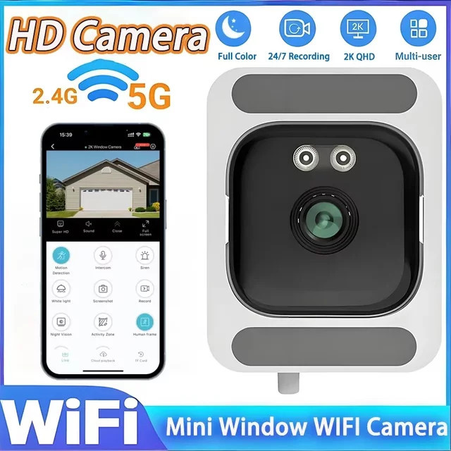 DIXSG WLAN Fensterkamera mit 3MP Full HD, 2,4/5GHz Dualband, Vollfarbige Nachtsicht, Weiß - Bild 1
