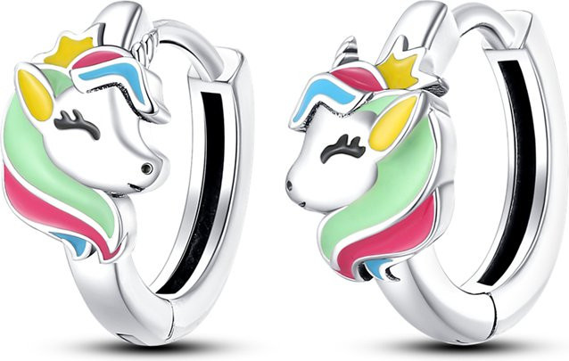 Ohrringe Creolen, 925 Sterlingsilber, Regenbogenfarben, kleines Pferd, Damen - Bild 1