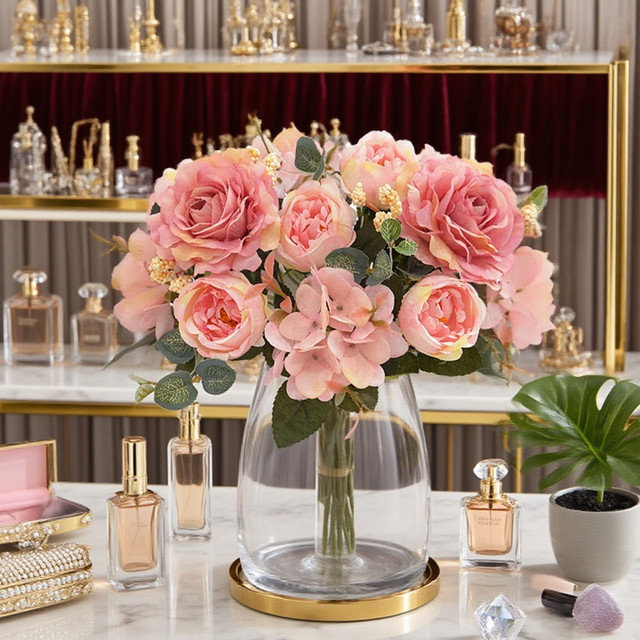 ZQCY Künstliche Rosen und Pfingstrosen als Bouquet in Pink für Hochzeitsdekoration und Wohnkultur - Bild 1