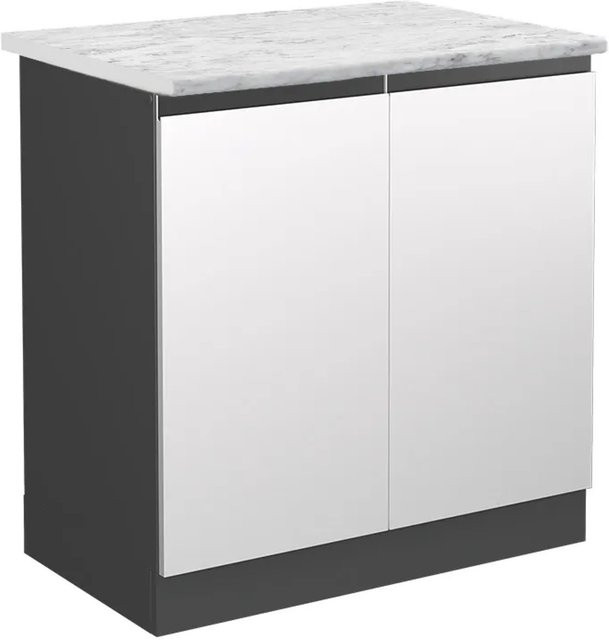 Vicco R-Line Spülenunterschrank Küchenunterschrank Weiß/Anthrazit mit Marmor-Optik B: 80,0 cm, H: 81,6 cm, T: 46,0 cm - Bild 1