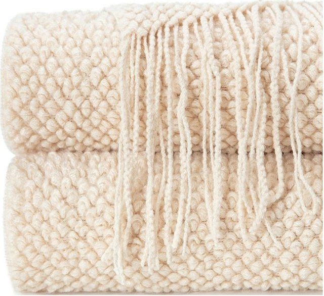 Inyahome Strickdecke in Cremeweiß mit Quasten, weiche Übergroße Sofa- und Couchdecke im Landhausstil, B: 172 cm, T: 127 cm - Bild 1