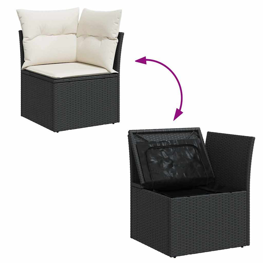 Vidaxl Garten-Sitzgruppe aus Polyrattan mit 7 Plätzen und Kissen, Schwarz - Bild 1