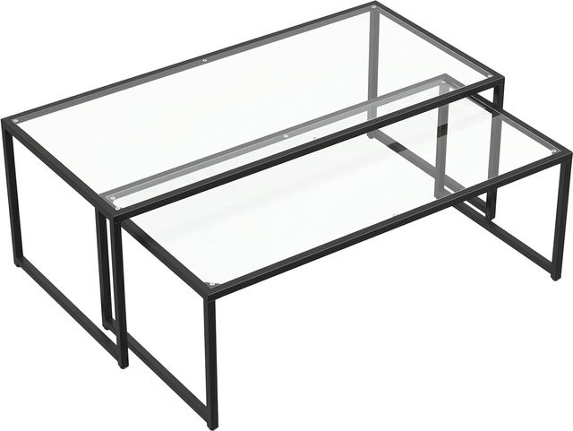 HOMCOM Couchtisch 2er-Set aus Stahl und Glas in Schwarz und Transparent für Wohnzimmer und Schlafzimmer - Bild 1