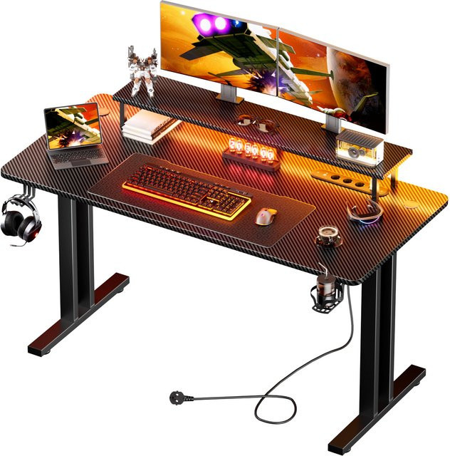 FRODROVIA Ergonomischer Gaming-Schreibtisch in Schwarz mit höhenverstellbarer Tischplatte und Monitorständer - Bild 1