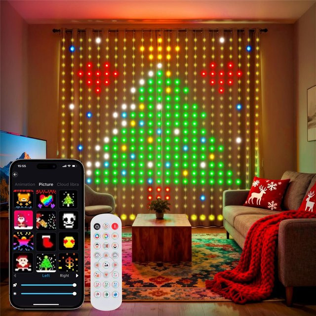DACHAN Smart LED Vorhang Lichterkette mit App-Steuerung und Musik-Sync, RGBIC Multicolour, Wasserdicht für Indoor und Outdoor Party Deko - Bild 1