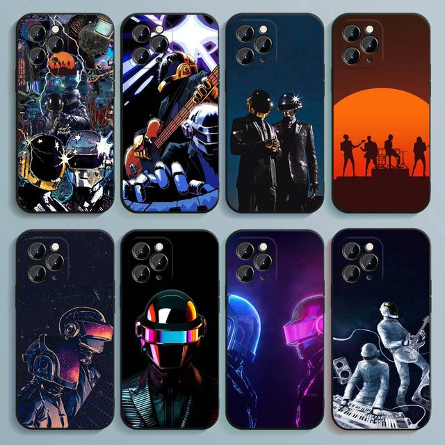 D-Daft P-Punk Band Handyhülle für iPhone 17 16 15 14 13 12 Pro Max Plus SE Air Mini Schwarz Soft Cover - Bild 1