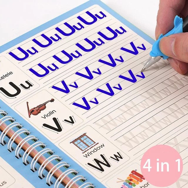 BOHY 4-in-1 Magie-Übungshandschrift Workbook für Kinder mit Stiften, Kalligraphie Tracing Book für Buchstaben und Zahlen, 64 Seiten, Mehrfarbig - Bild 1