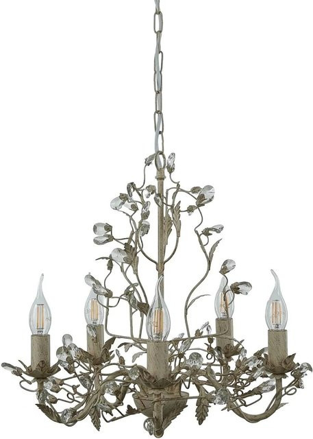Licht-Erlebnisse Kristall Kronleuchter Floral in Creme Gold mit 5x E14, Durchmesser: 50 cm - Bild 1