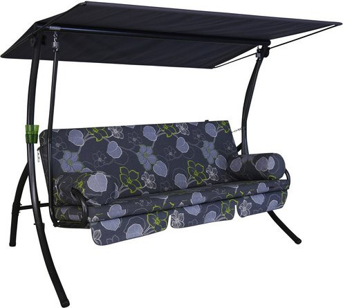 Angerer Freizeitmöbel Hollywoodschaukel Dream 3-Sitzer mit Auflagen und Sonnendach in Grau-Grün Blumen B/T/H: 240 x 160 x 145 cm - Bild 1