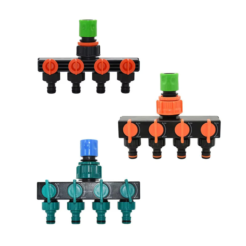 XGYN 4-Wege Gartenschlauch-Splitter Wasserverteiler Set mit 11 Stück Anschlüssen für G1/2 und G3/4 in Multicolor - Bild 2